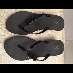 New LOFT Black Patent Wedge Thong Sandal 11M